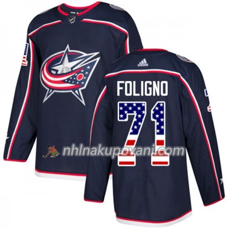 Blue Jackets Dresy Nick Foligno 71 2017-2018 USA Flag Fashion Modrá Adidas Authentic - Pánské